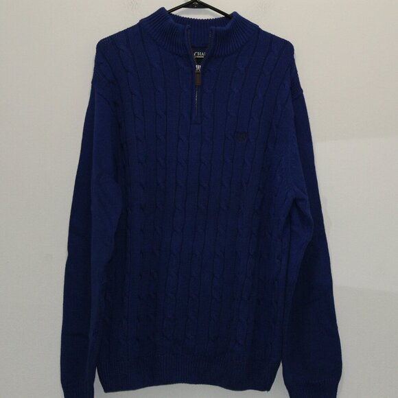Chaps Royal Blue Cable Knit Quarter Zip Sweater Size Large - Picture 1 of 5